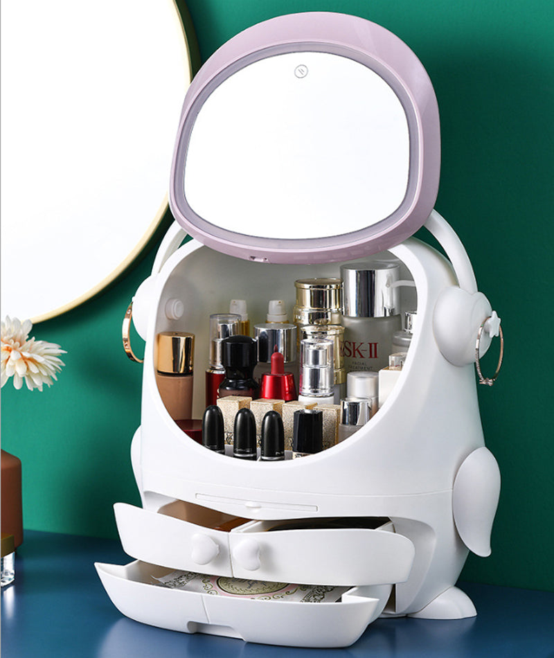 DESKTOP COSMETIC STORAGE BOX WITH LED MIRROR