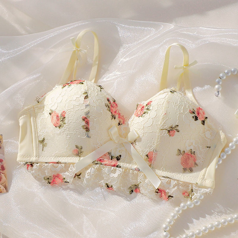 Cute Lace Flower Embroided Adjustable Straps Push Up Bridal Padded Bra 017