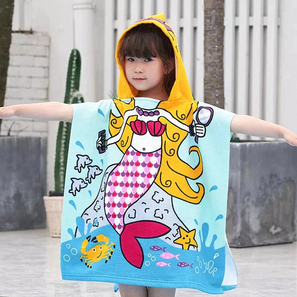 CARTOON PRINTED KIDS HOODED BATHROBE