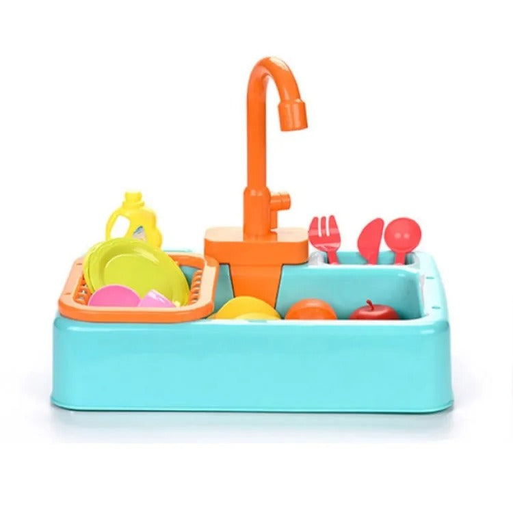 Plastic pretend play kitchen toys with a simulated electric dishwasher and sink, featuring an electric water wash basin toy for children