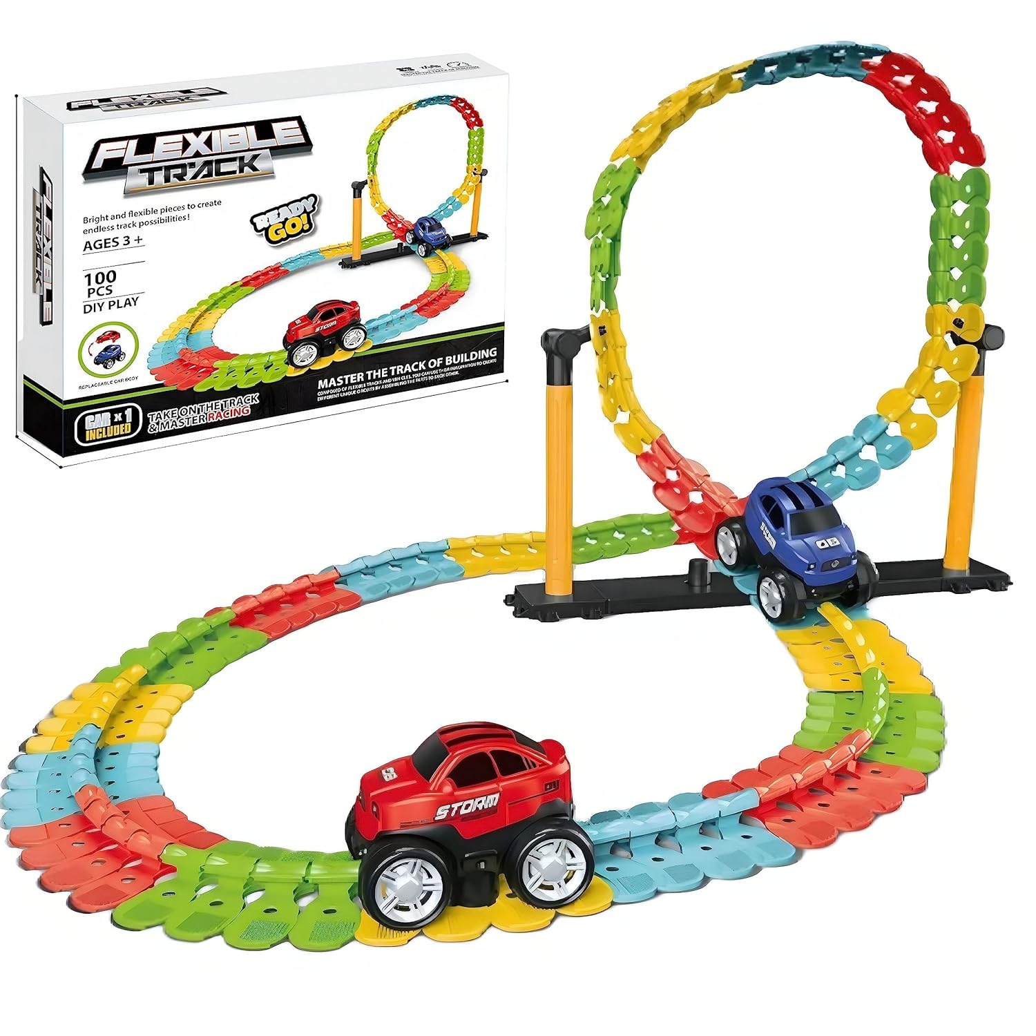 Flexible Track Car | Racing Track Car | 100 Pcs Build & Customize Your Track