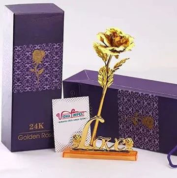 24K GOLDEN ROSE WITH LOVE STAND, WITH BOX