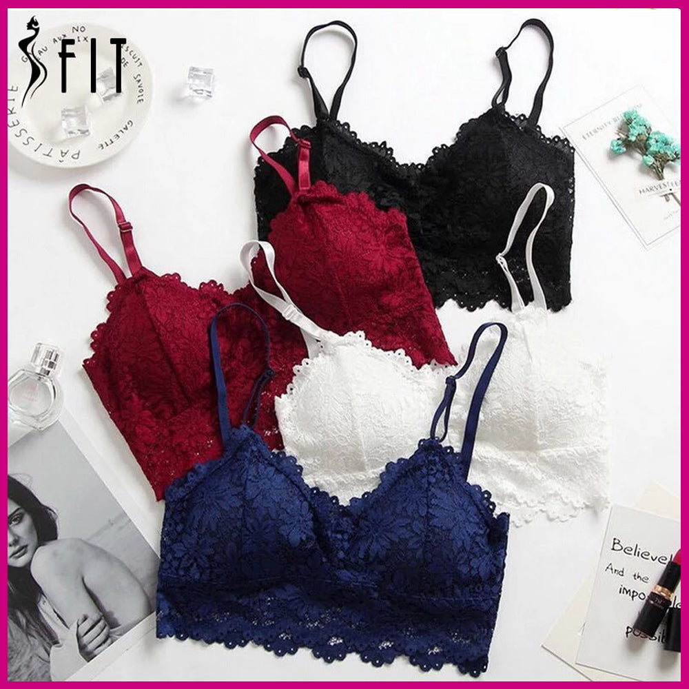 Pack of 2 Lace V Neck Crochet Bralette Crop Tops Bra-343