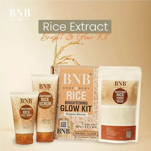 BNB 3 In 1 Rice Extract & Glow Kit ~ Rice Face Wash + Rice Scrub + Rice Face Mask