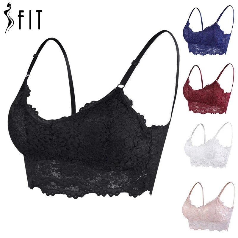 Pack of 2 Lace V Neck Crochet Bralette Crop Tops Bra-343