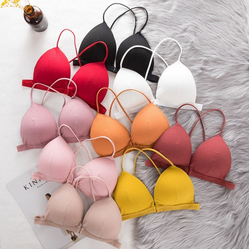 Pack OF 2 French Triangle Cup Slim Thin Strap Wrapped Chest Sexy No Steel Ring Sexy Underwear Sports Cross Back Bra  229