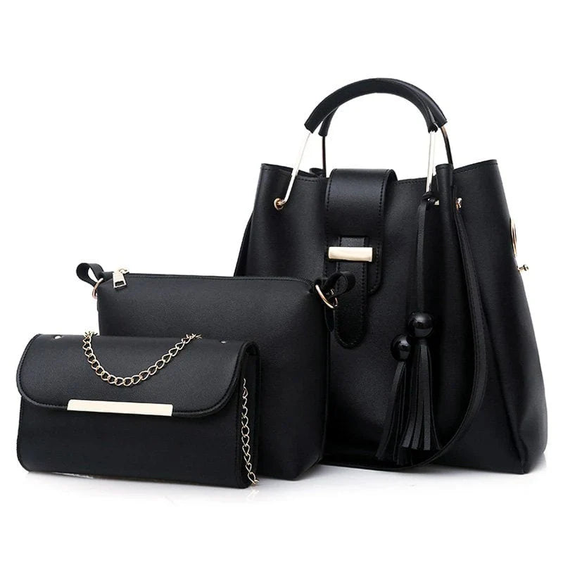 Black 3 Piece Ladies Handbag Set