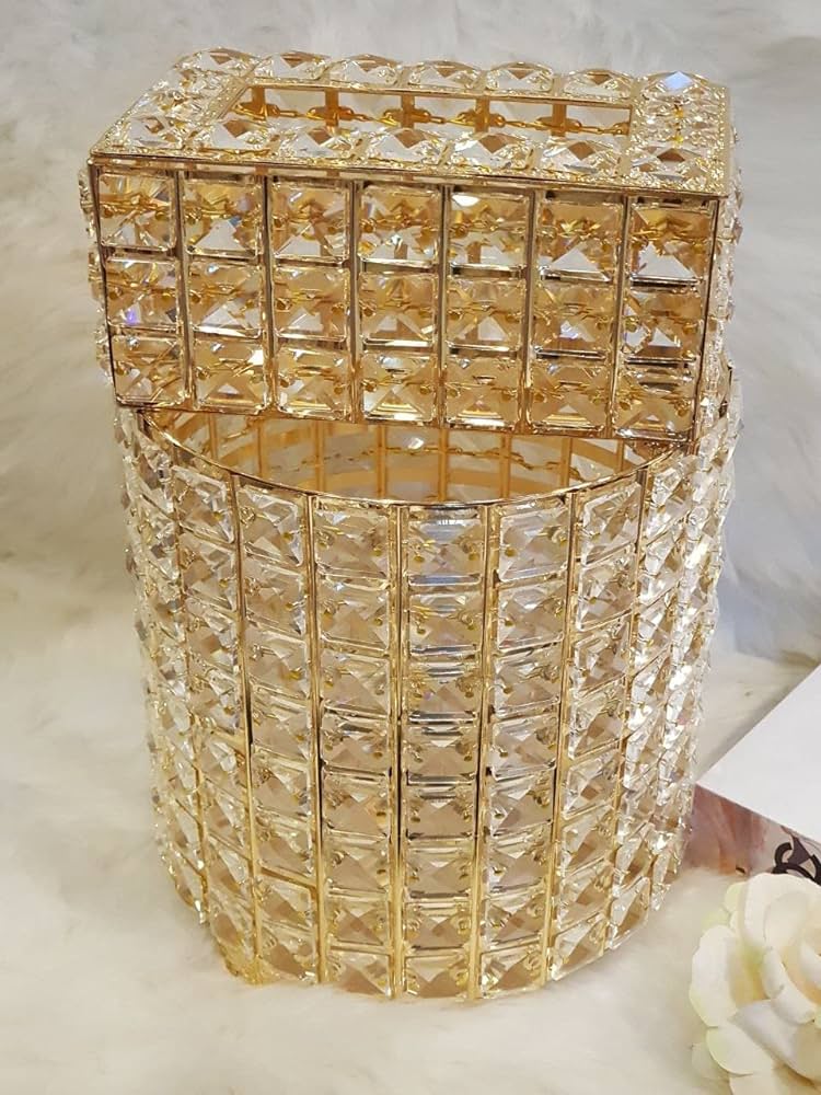 Golden Crystal Dustbin Tissue box Set