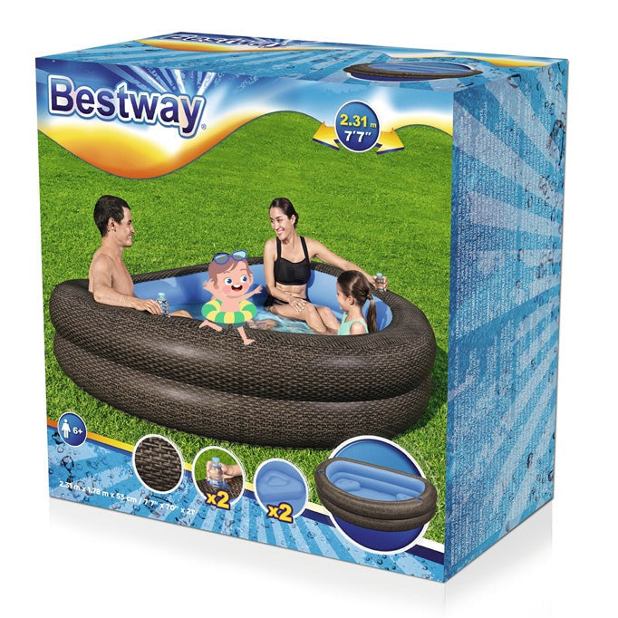 BESTWAY TruPrint Wicker Inflatable Family Pool 7ft 7in x 70in x 21in