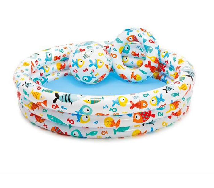 INTEX Fish Printed Pool With Beach Ball & Ring For Kids 4.5ft in x 1ft