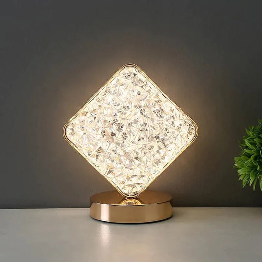 CRYSTAL SQUARE TABLE LAMP, TOUCH CONTROL BEDSIDE LAMP WITH 3 LEVELS BRIGHTNESS