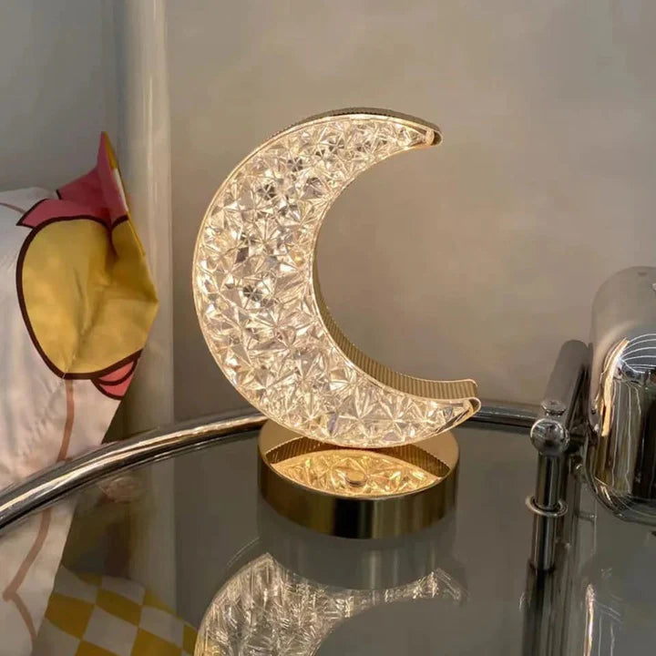 CRYSTAL MOON TABLE LAMP, TOUCH CONTROL BEDSIDE LAMP WITH 3 LEVELS BRIGHTNESS