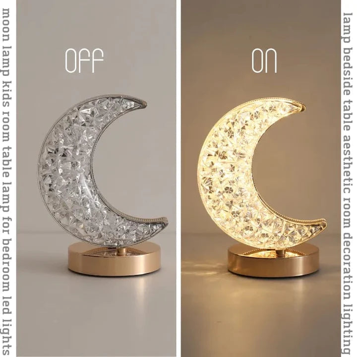 CRYSTAL MOON TABLE LAMP, TOUCH CONTROL BEDSIDE LAMP WITH 3 LEVELS BRIGHTNESS