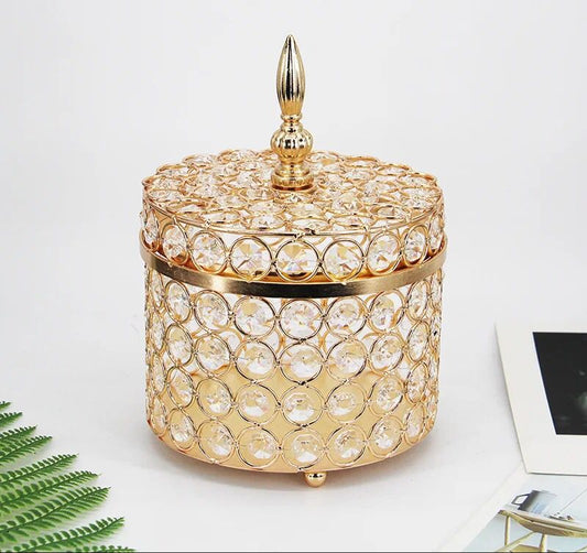 European Crystal Storage Jars and Lid Candy Pots Gold Plated Jewelry Box Dressing Table Cosmetic Jar Glass Crafts Storage Pots