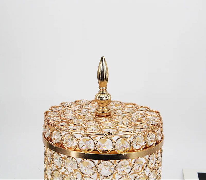 European Crystal Storage Jars and Lid Candy Pots Gold Plated Jewelry Box Dressing Table Cosmetic Jar Glass Crafts Storage Pots