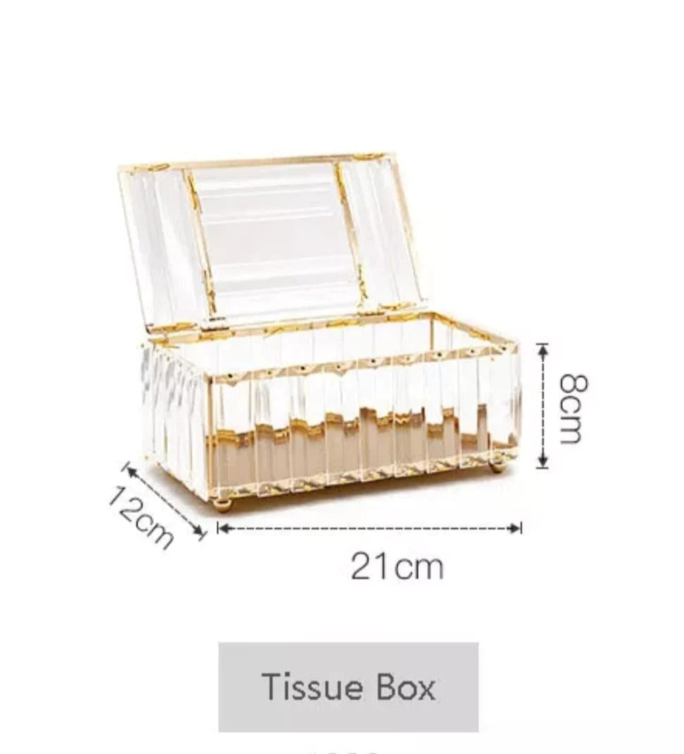 CRYSTAL TISSUE BOX FOR DINING ROOM DECORATION BEDROOM STYLE (GOLD)