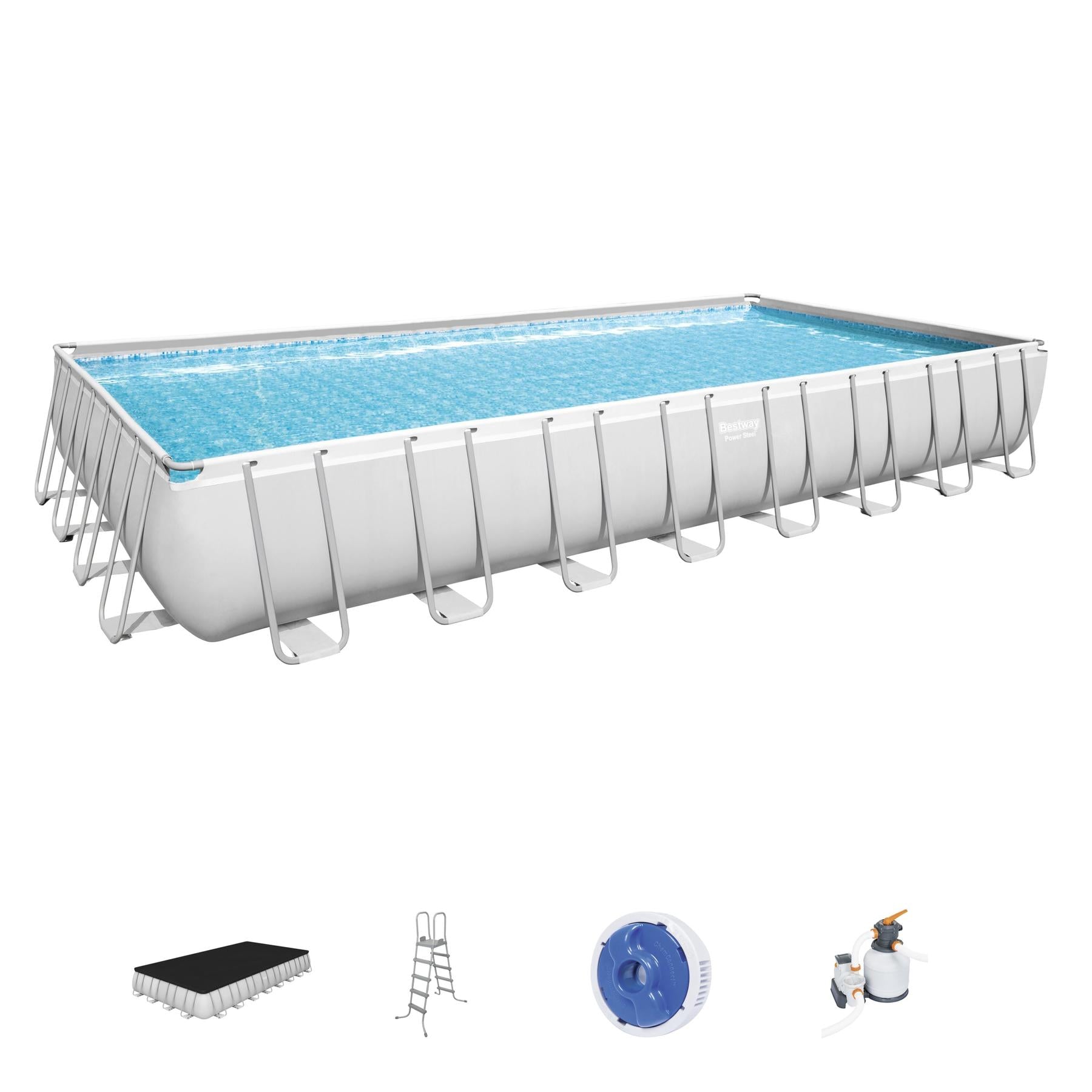 BESTWAY Rectangular Steel Frame Swimming Pool 31ft 4in x 16ft x 52in