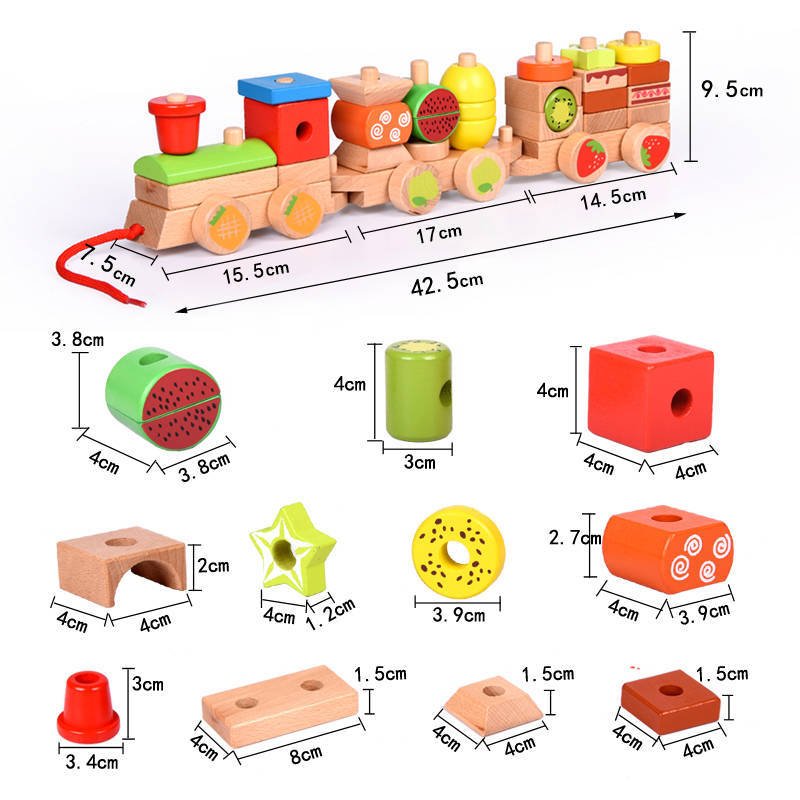 Wooden Train Fruit Blocks 30 Pcs Educational Toy