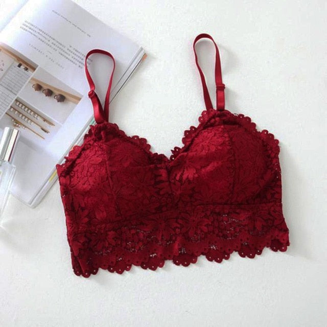 Pack of 2 Lace V Neck Crochet Bralette Crop Tops Bra-343